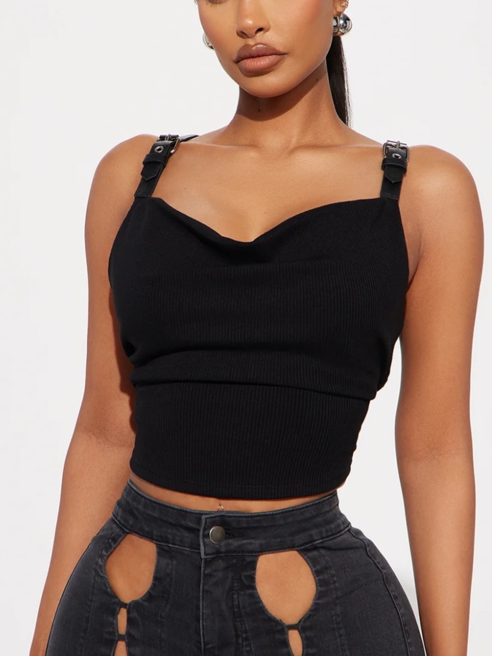 Fashion Nova Buckle Black Crop Top